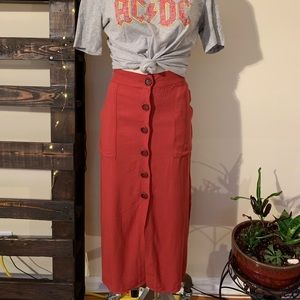 NWT Rust Button-down Side-slit Midi Skirt